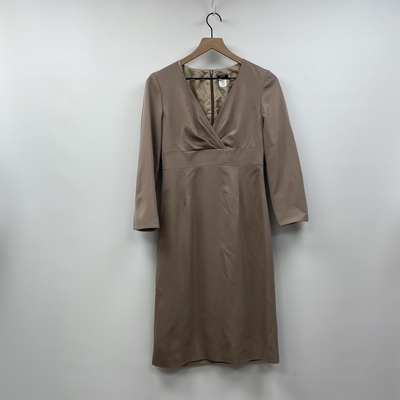 J. Crew 100% Wool Surplice Long Sleeve Knee-Length Shift Dress Minimalist Tan 6 - Picture 1 of 6